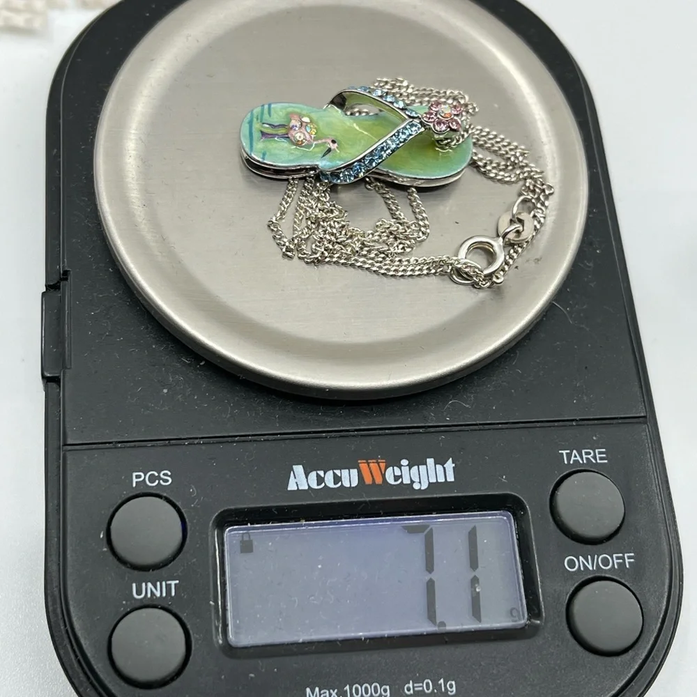 Vintage Sterling Silver Flip-Flop Pendant Necklace with Flamingo & Crystals, 18” - Picture 15 of 15